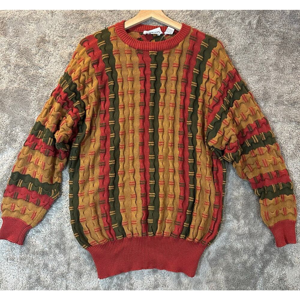 Vintage Weathervane 3D Knit Stripe Sweater L Large Men's Cosby Coogi Style